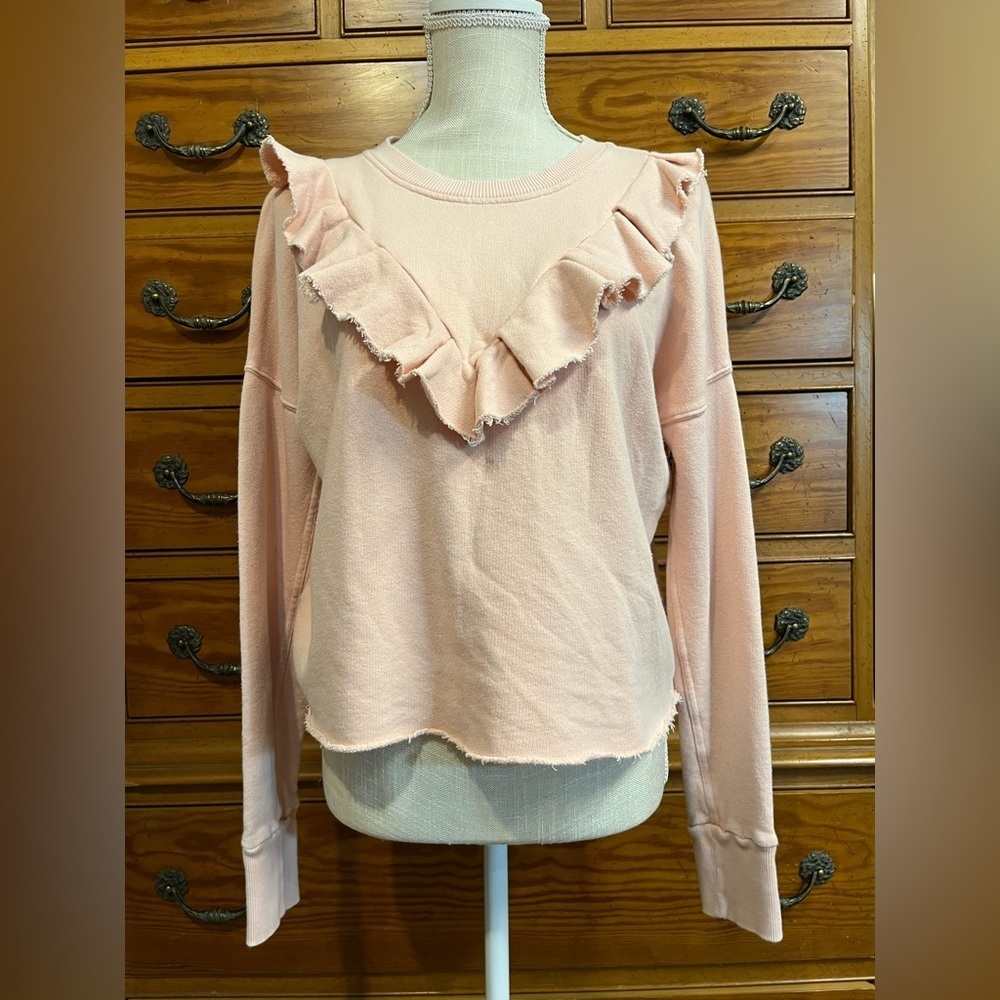 FREE PEOPLE Ooh La Ruffled Oversized Pullover Sweatshirt in Ballet Pink EUC - Picture 13 of 16